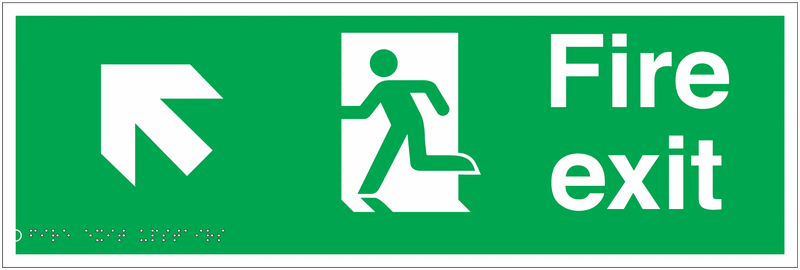 Fire Exit Arrow Left & Up Tactile Braille Safety Signs