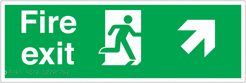 Fire Exit Arrow Diagonal Right/Up Braille Safety Signs