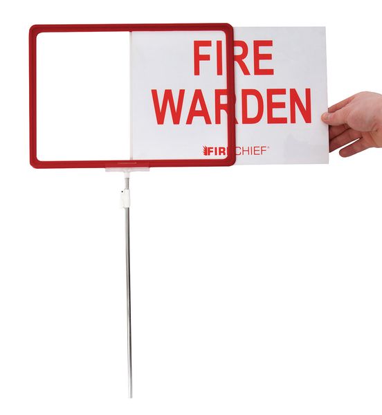 Fire Warden PVC Red/White Sign With Extendable Handle