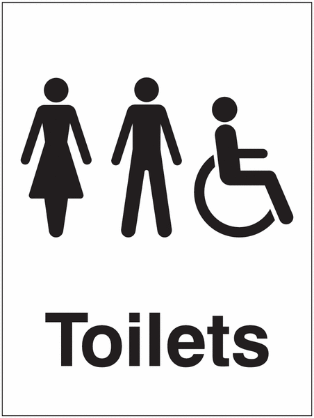 Male, Female and Disabled Toilets Washroom Sign - Single