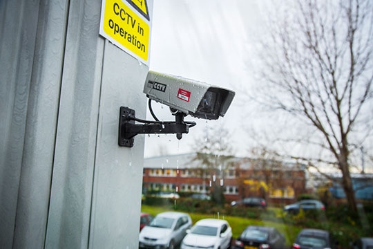 Aluminium Asset Tag on outdoor CCTV camera