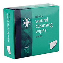 Wound cleansing wipes in green box